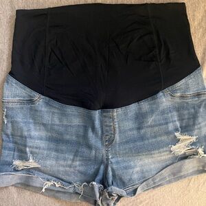 Ingrid & Isabel Women's Maternity Black and Blue Denim Shorts
